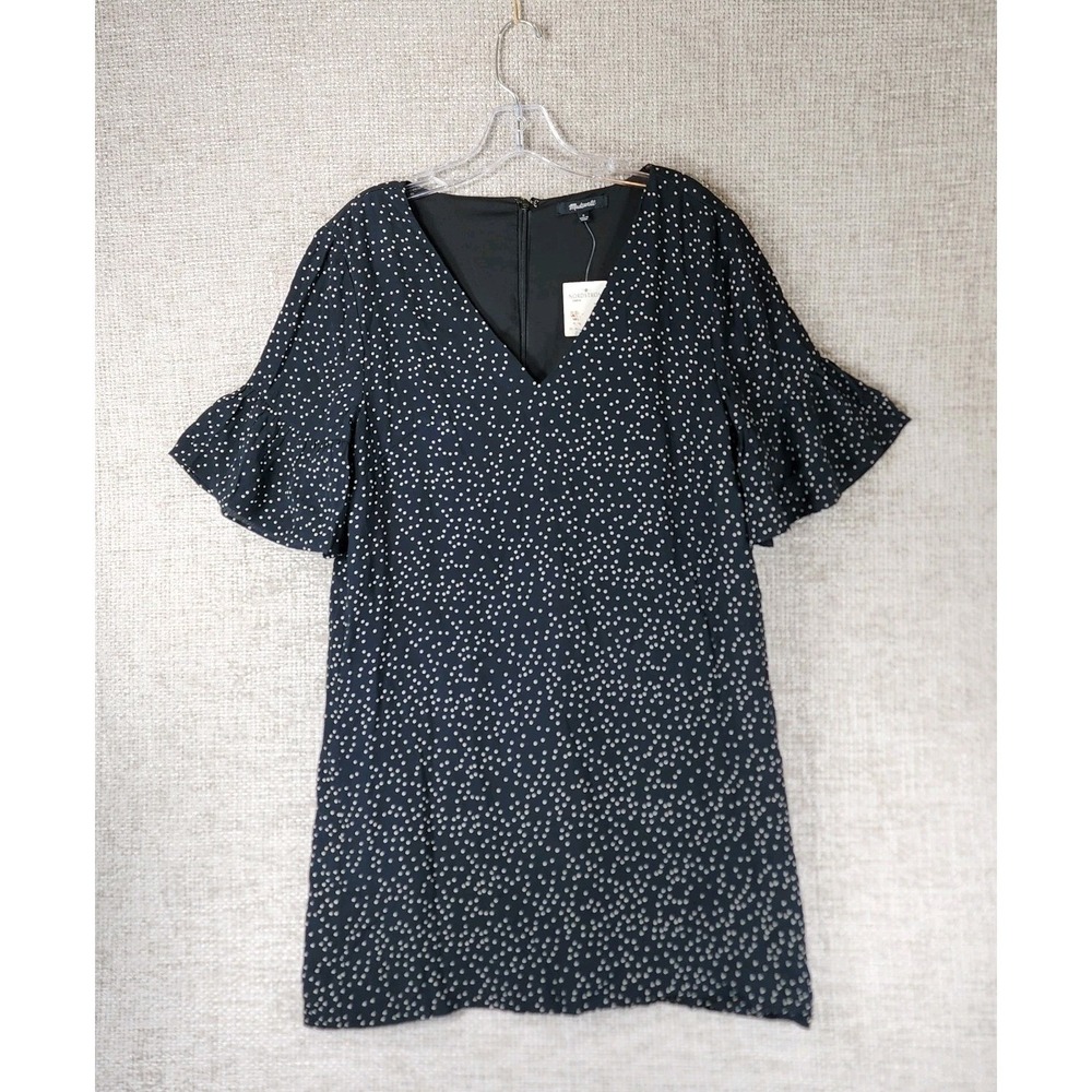 Madewell Black Polka Dot Shift Dress Womens 8 Short Flutter Sleeve Lined NWT